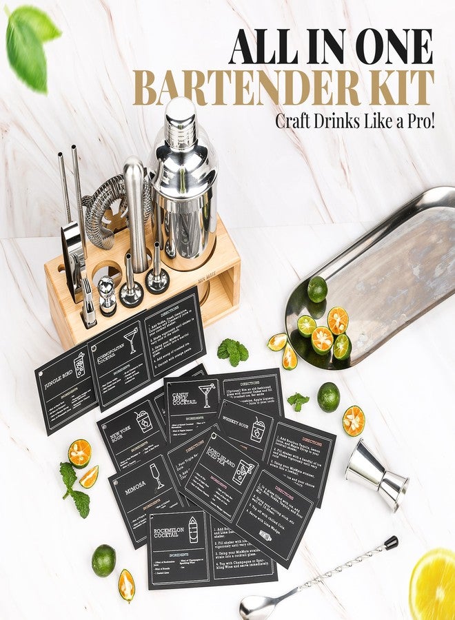 MixMate Mixology Bartender Kit with Stand - 15 Piece Bar Tool Set, Silver Bar Set Cocktail Shaker Set for Drink Mixing - Includes Martini Shaker, Jigger, Strainer, Bar Mixer Spoon, Tongs | Gift Idea (Natural) - Image 5